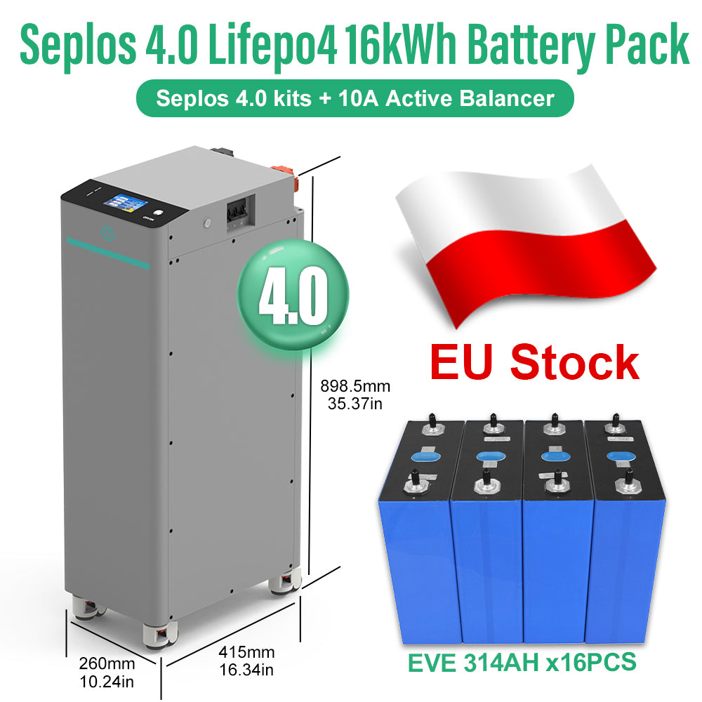 EU 16kWh Lifepo4 Battery EVE314 MB31 Grade A 8000 Cycles DIY Rechargeable Battery Pack Seplos V4 10A Active Balancer Max 15 Parallel Tax Free