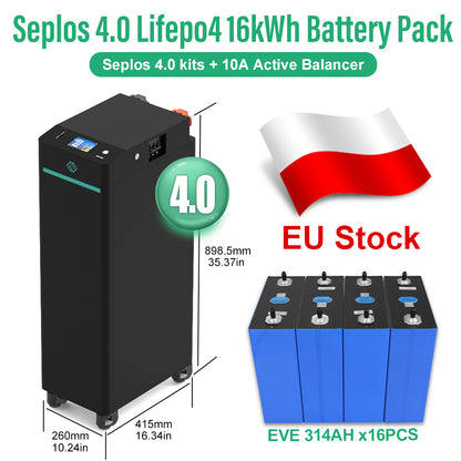 EU 16kWh Lifepo4 Battery EVE314 MB31 Grade A 8000 Cycles DIY Rechargeable Battery Pack Seplos V4 10A Active Balancer Max 15 Parallel Tax Free
