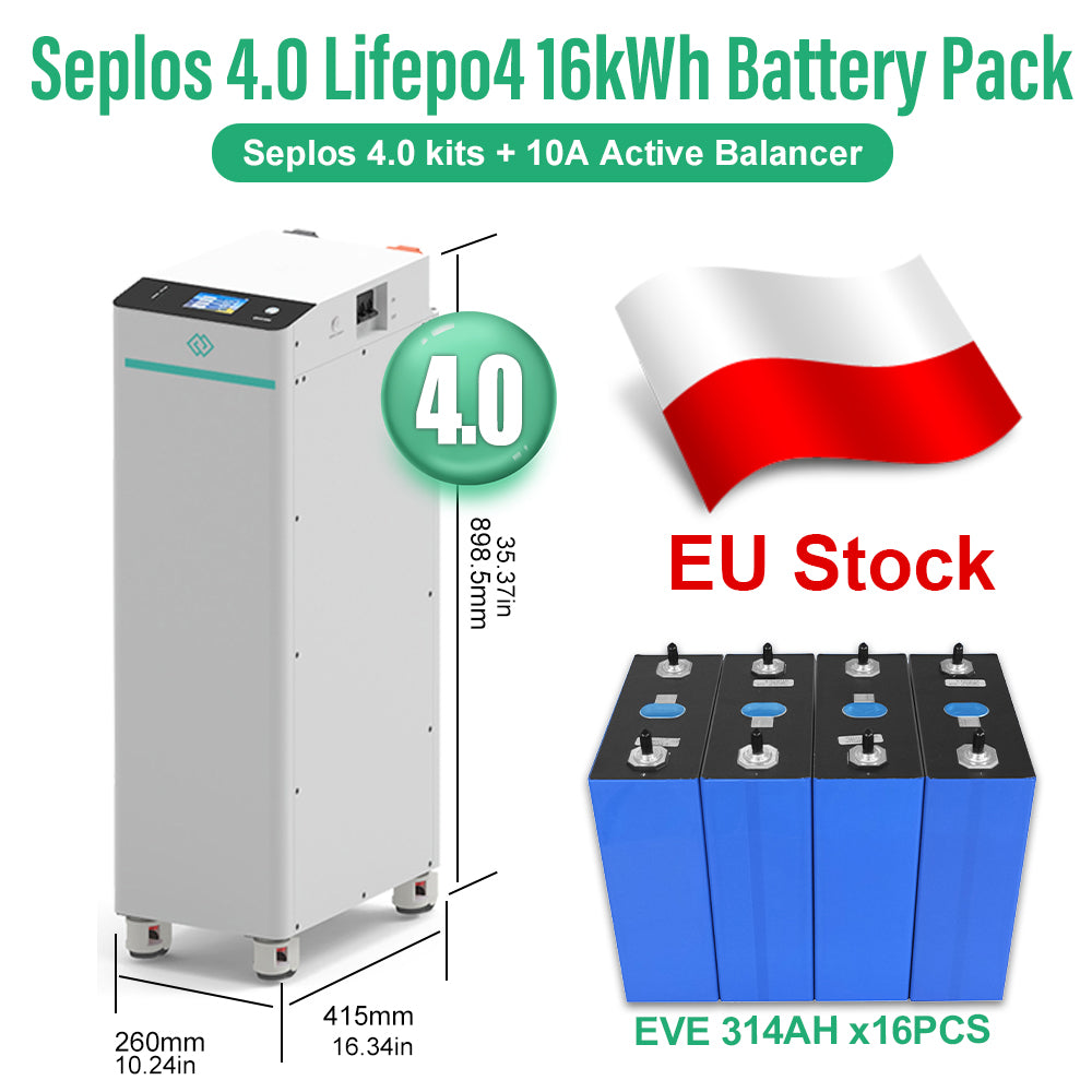 EU 16kWh Lifepo4 Battery EVE314 MB31 Grade A 8000 Cycles DIY Rechargeable Battery Pack Seplos V4 10A Active Balancer Max 15 Parallel Tax Free