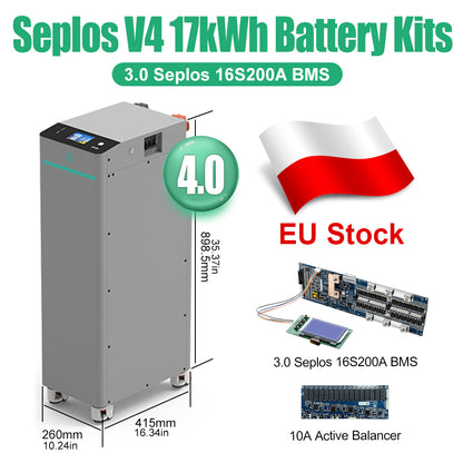 EU Stock Seplos 4.0 Kits 48V 280AH 320AH Lifepo4 Battery Box 1P16S 15kWh 17kWh 10A Active Balancer CAN RS485 Smart Touch Screen