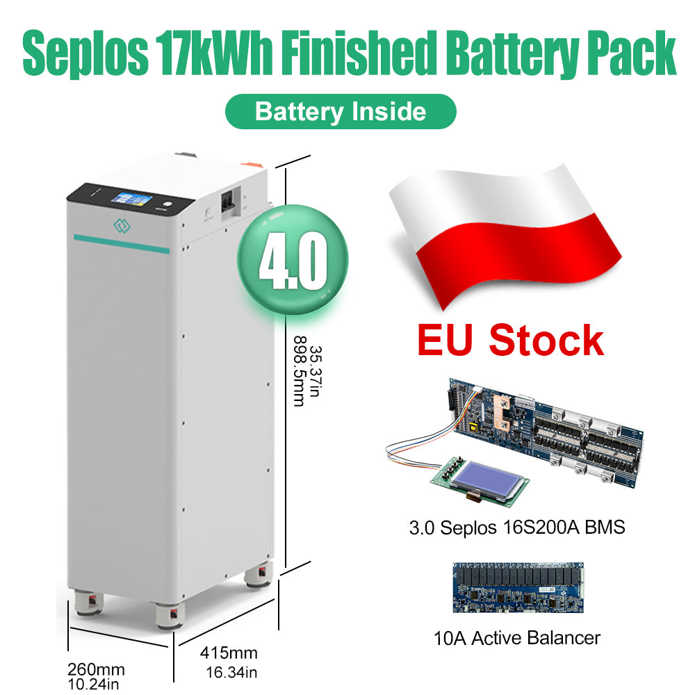 EU Stock 16kWh Finished Lifepo4 Battery Pack Seplos V4 16PCS 314AH 10A Active Balancer CAN RS485 VAT Free