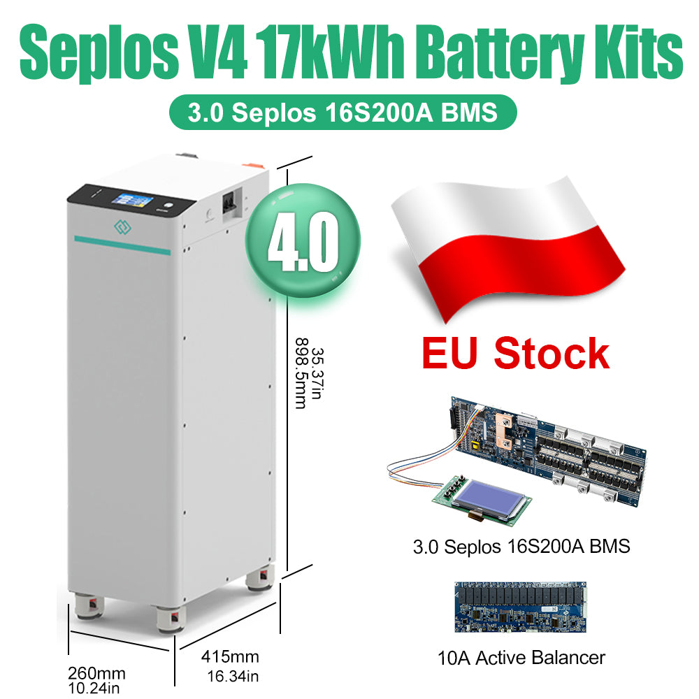 EU Stock Seplos 4.0 Kits 48V 280AH 320AH Lifepo4 Battery Box 1P16S 15kWh 17kWh 10A Active Balancer CAN RS485 Smart Touch Screen