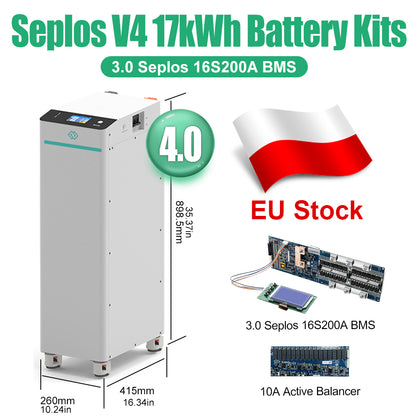 EU Stock Seplos 4.0 Kits 48V 280AH 320AH Lifepo4 Battery Box 1P16S 15kWh 17kWh 10A Active Balancer CAN RS485 Smart Touch Screen