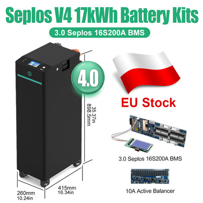 EU Stock Seplos 4.0 Kits 48V 280AH 320AH Lifepo4 Battery Box 1P16S 15kWh 17kWh 10A Active Balancer CAN RS485 Smart Touch Screen
